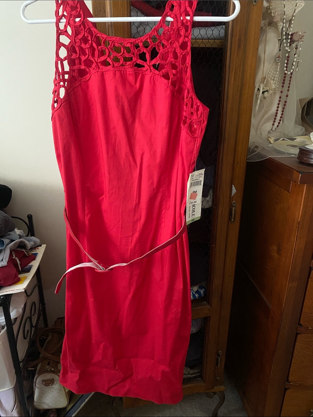 Danny & Nicole Red Crochet Yoke Sleeveless Dress